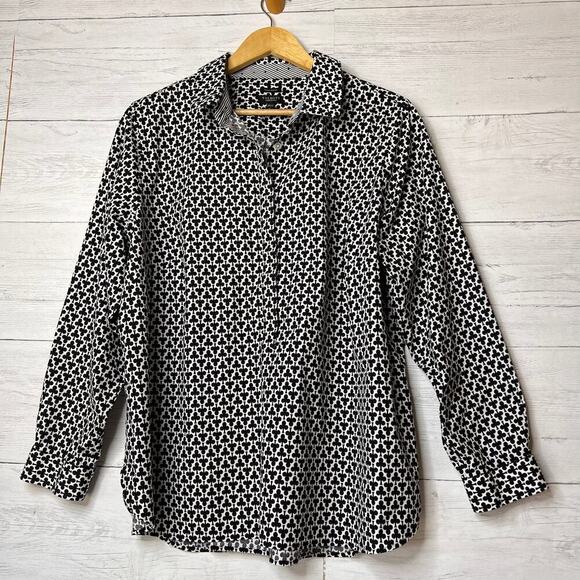 Talbots Shirt Womens SZ 18WP Black & White Clover Wrinkle Resistant Long Sleeve - Picture 1 of 15